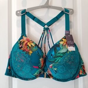 CaciqueBoost Plunge Bra - 42DD - Teal Tropical Floral Lace